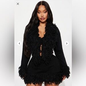 Fashion Nova - Nyla Fringe Sweater Cardigan Skirt Set